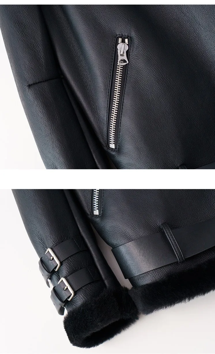 Genuine Leather Coat Wholesale Winter Warm Thick Lapel Women Shearling Leather Jacket With Real Fur Lining