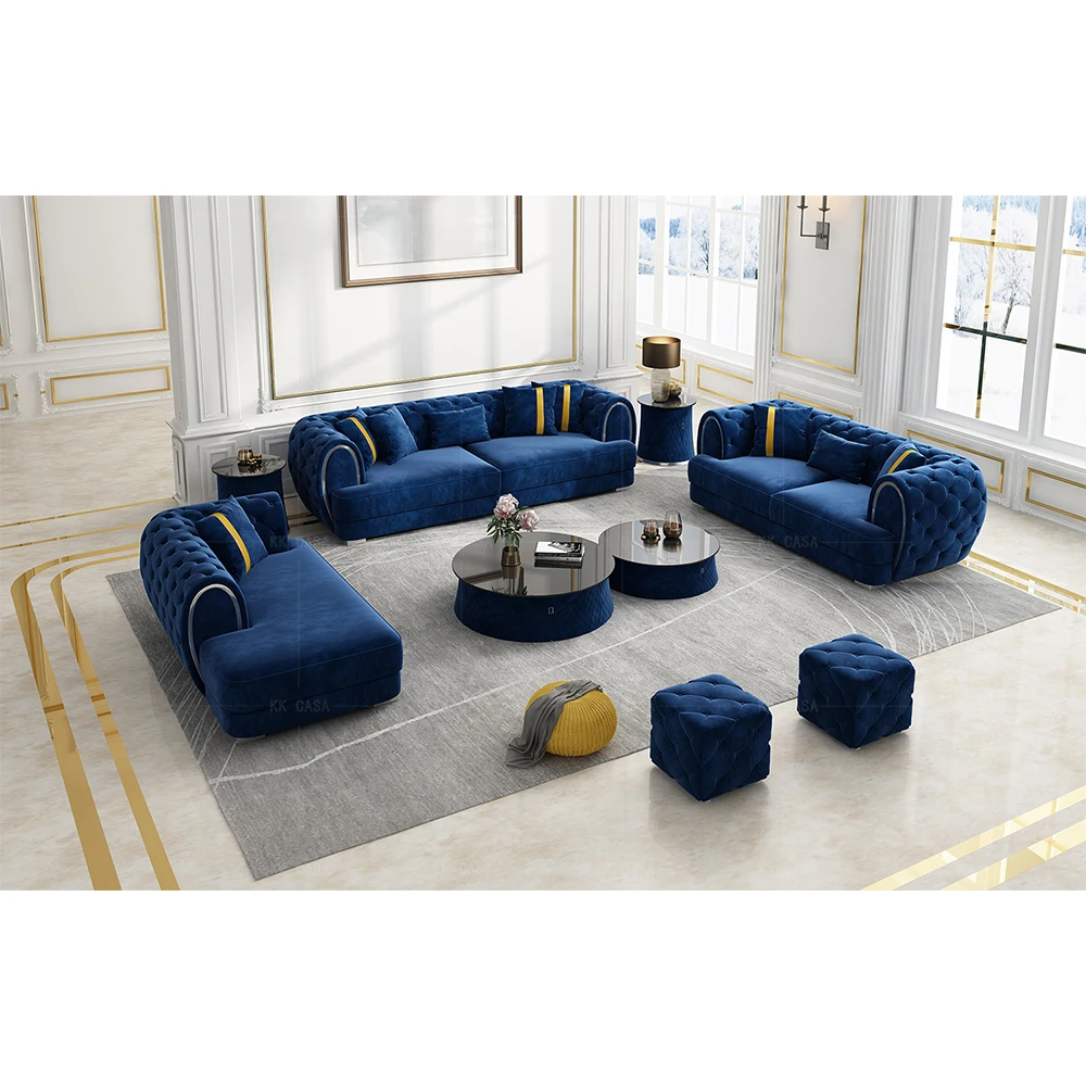 Luxury Modern Handmade Velvet Fabric 3+2+1 Set Sofa Set Suite Designs Living Room Sofa Set Furniture