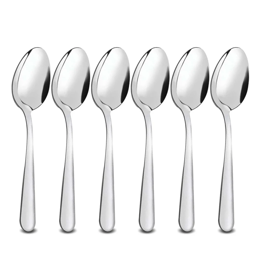6pcs Small Kitchen Cutlery Stainless Steel Ice Cream Spoon Set Classic Design Silver Metal Spoon Caviar Honey Tea Coffee Spoon