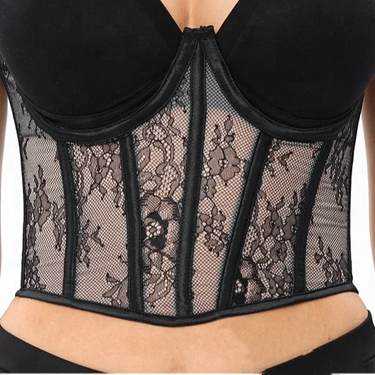 Wholesale Black Shapewear Steel Boned Overbust Bustier Wedding Waist Lace Corsets Top For Women
