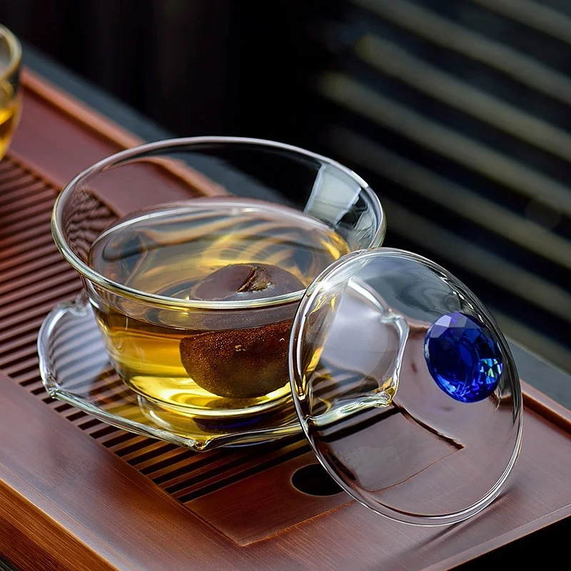 Китайская традиционная стеклянная чашка Gaiwan элегантный стеклянный чайный набор для кунг-фу Китая Gongfu Chadao термостойкие чайные инструменты