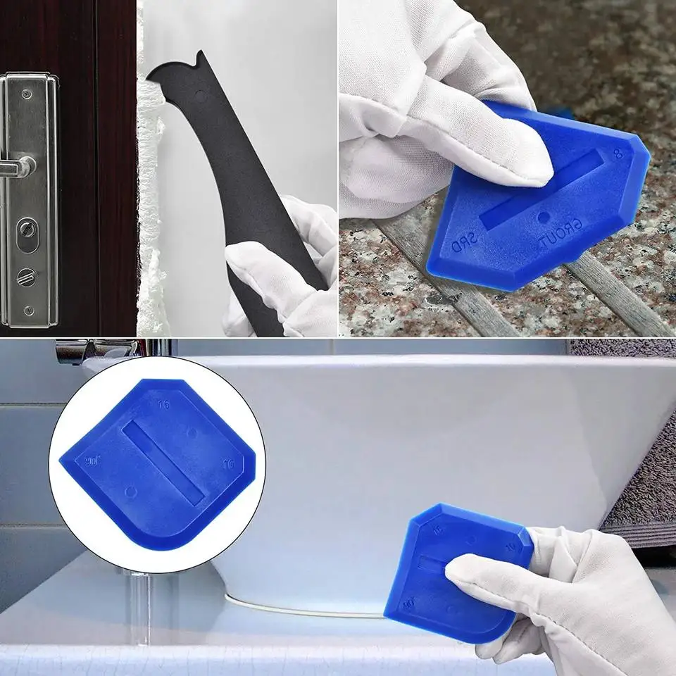 Plastic 3 in 1 Multi-function Corner Tile Grout Removal Tools Caulking Glue Cleaning Silicone Trowel Scraper