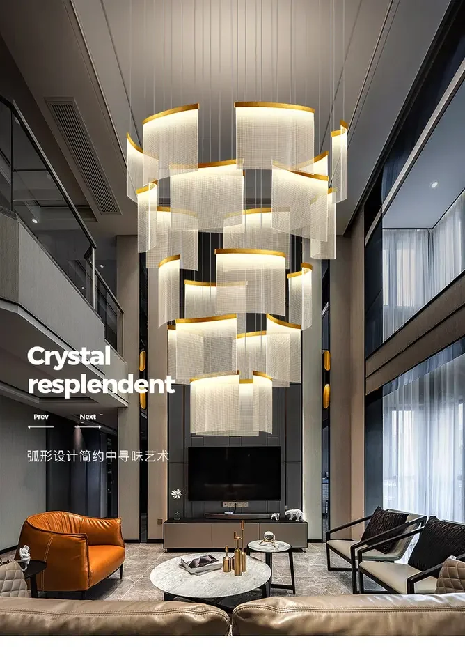Nordic Luxury LED Lamp Modern Large High Spiral Stairs Pendant Light Long Staircase Chandelier Ceiling Chandelier