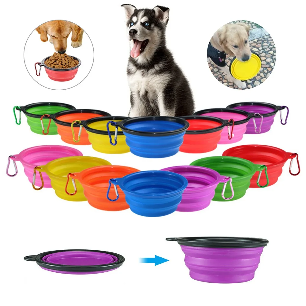 Dog Bowl Foldable Silicone Pet Cat Dog Food Water Feeder Travel Portable Feeding Bowls Puppy Doggy Food Cont