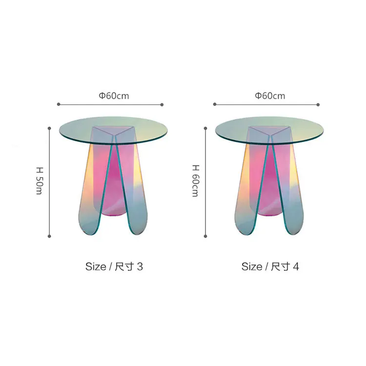 Fashion Clear Iridescence Acrylic Side Table Modern Living Room Sofa Side Rainbow Fancy Luxury Colorful Acrylic Coffee Table