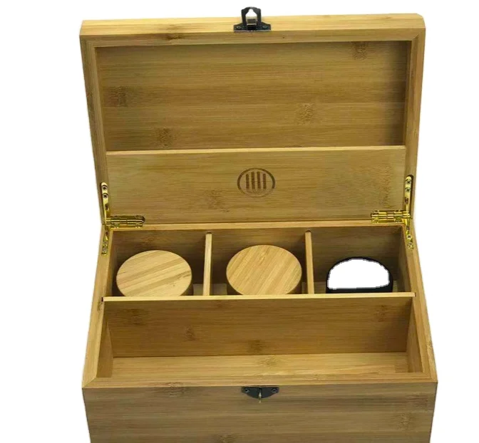
Extra Large Stash Box With Lock and Key Tray and Smell Proof Pouch Set Premium Durable Bamboo Wood 