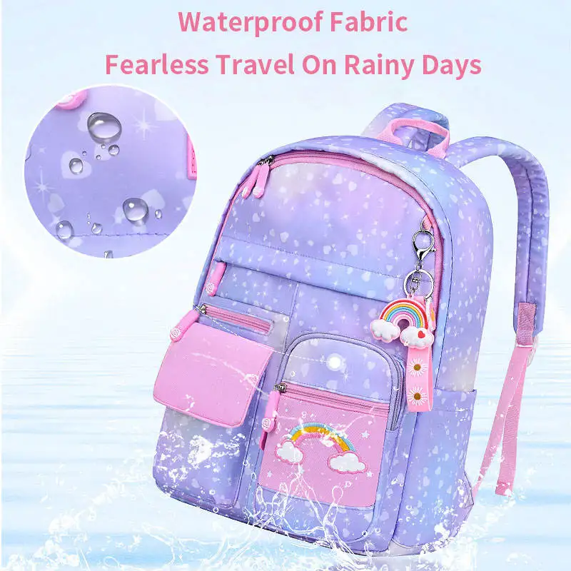 New Popular Large Capacity Fashion Rainbow Gradient Kids Backpack Waterproof Travel Backpack Schoolbags For Girls