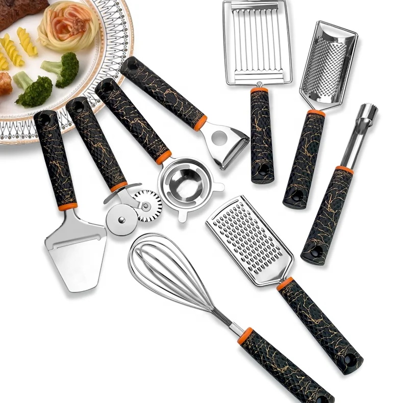 Hot Selling Complete Kitchen Tools Gadgets Kitchen Utensils With Silicone Handle Pizza Cutter Peeler Metal Kitchen Accessories