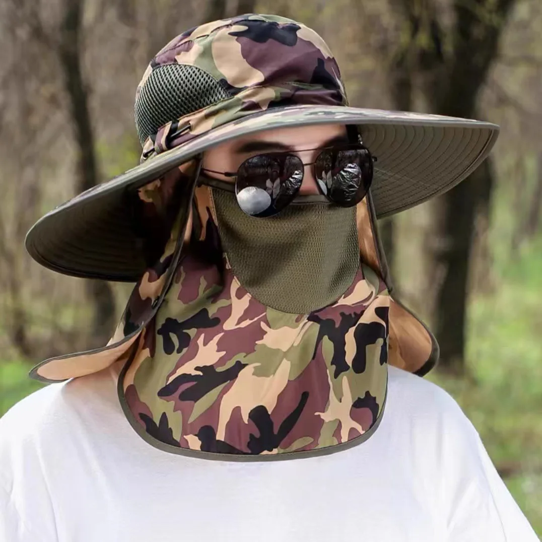 BSM326 Sunshade Visor Hat Uv Sun Protection Fisherman Full Face Mask Summer Outdoor Camouflage Wide Brim Foldable Sunscreen Hats