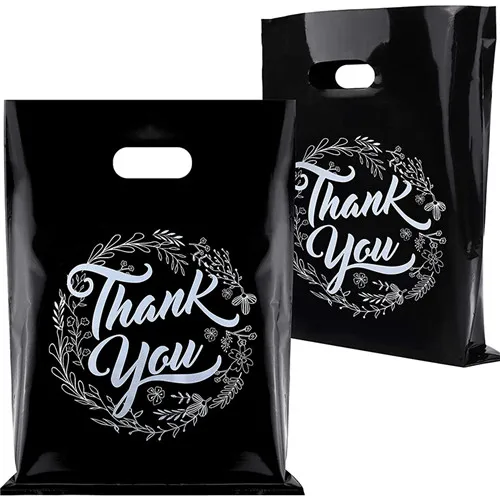 Custom plastic shop shopping carry shopping handle bags pe die cut patch plastic bag with handle