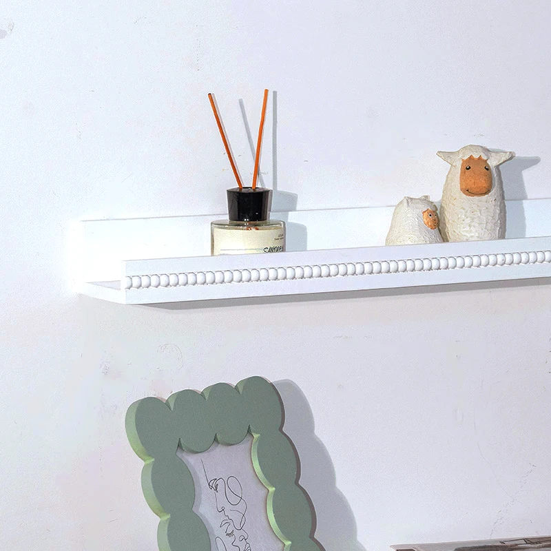 Classic White And Black Beaded Resin Wall Shelf Hanging Storage Furniture MDF Mounted Wall Floating Shelves