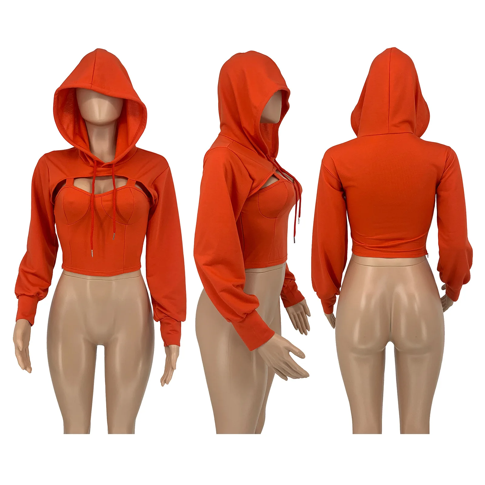 Woman Tops Fashionable Blouse Fall 2021 Apparel Hollow Out Long Sleeve Crop Top Hoodies Women Clothes