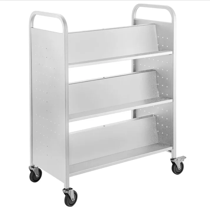 Library metal book cart library cart single side library book return cart
