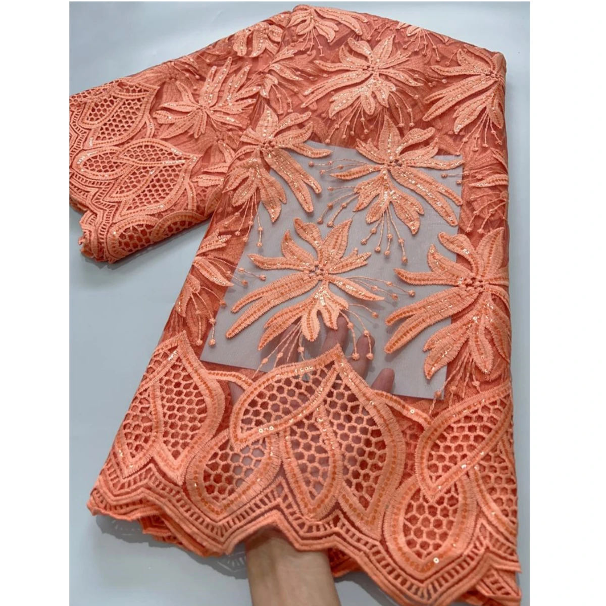 3117 Brown Color African Lace Fabric Embroidery French Net African Sequins Lace Fabrics Sequin Mesh Lace For Women 5 Yards