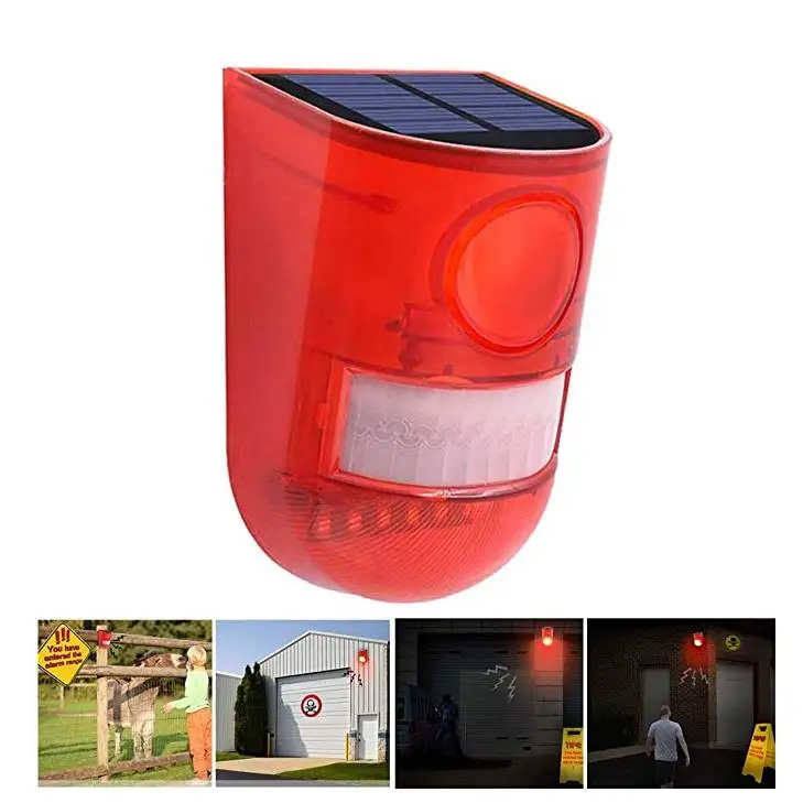 Cheaper price PIR motion sensor  outdoor wireless security alarm system 129db loud siren solar home alarm security wall light