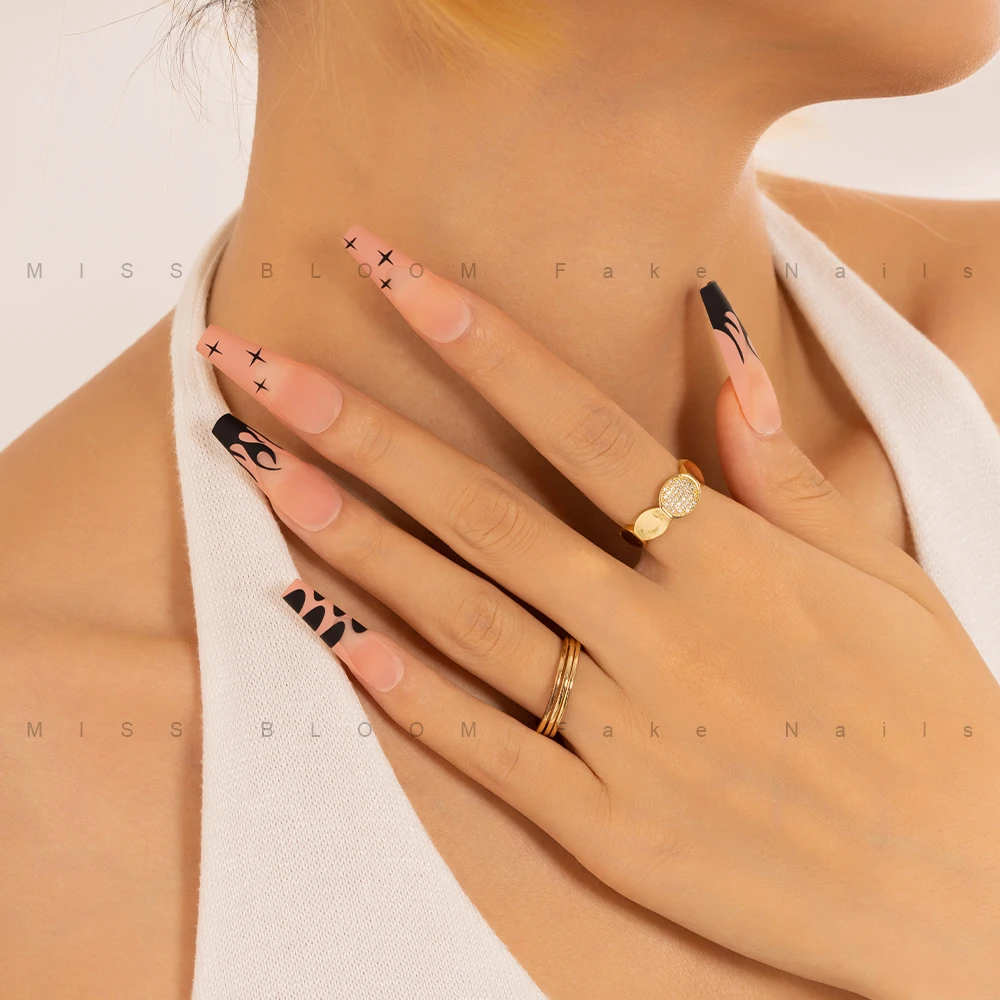 Missbloom French Style y2k False press on Nails Ballerina Coffin Matte Custom Private Label Fake Nails