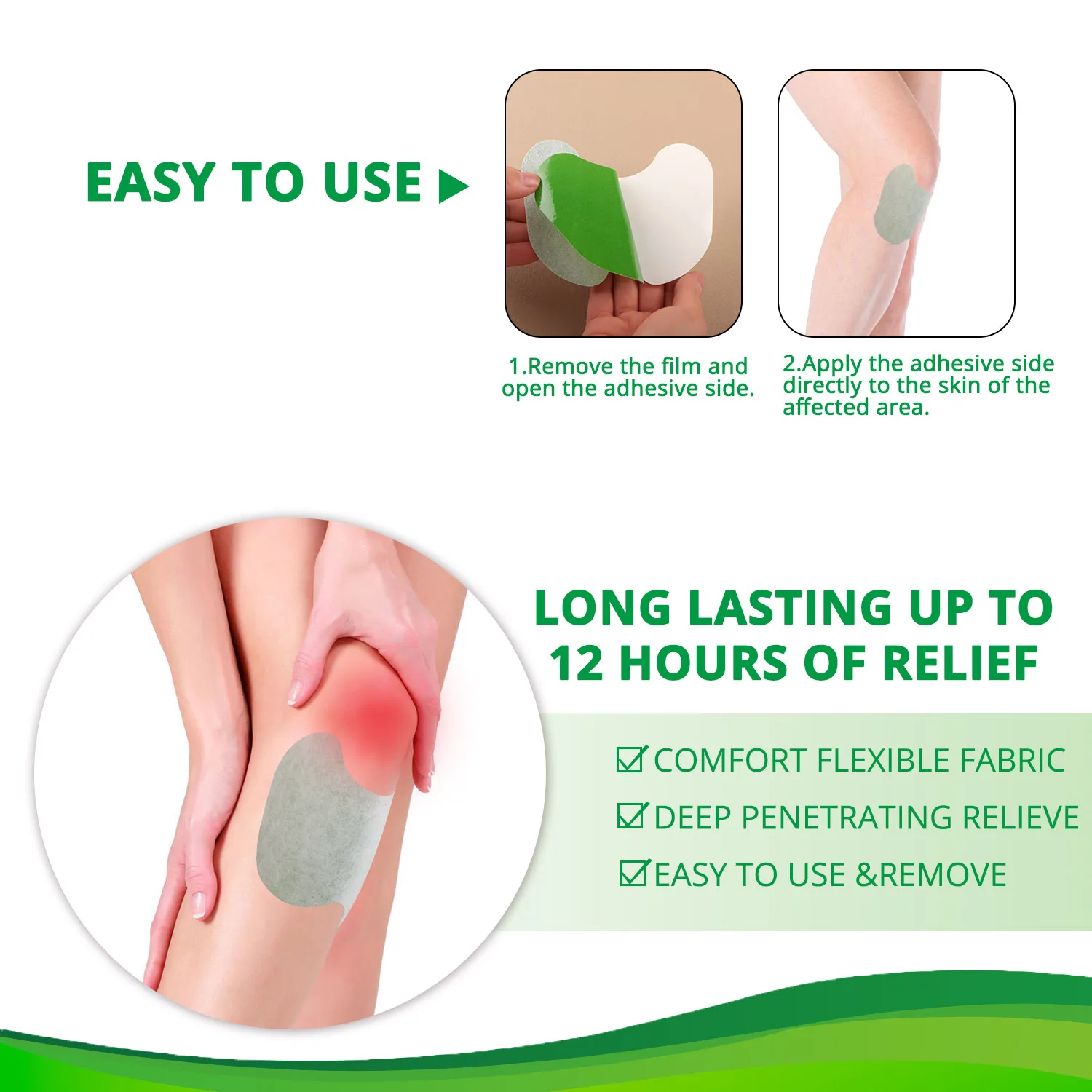 Li Shizhen Natural Knee Relief Patch 10pcs Wormwood Knee Patches Long Lasting Relief and Warming Herbal Plaster Patches