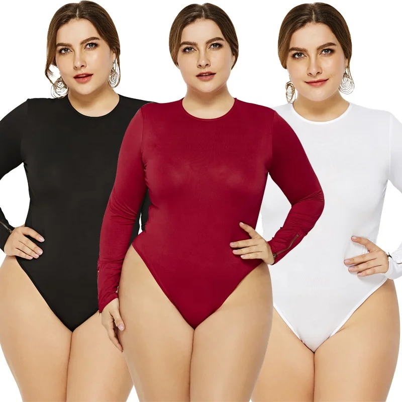 Apparel Stock Wholesale New Clothes women plus size Long Sleeve ribbed knit Bodysuit