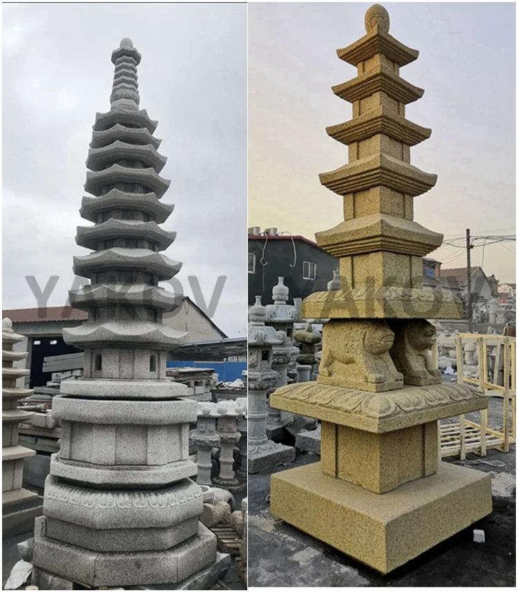 outdoor garden decoration Korean style rusty yellow granite stone lantern pagoda