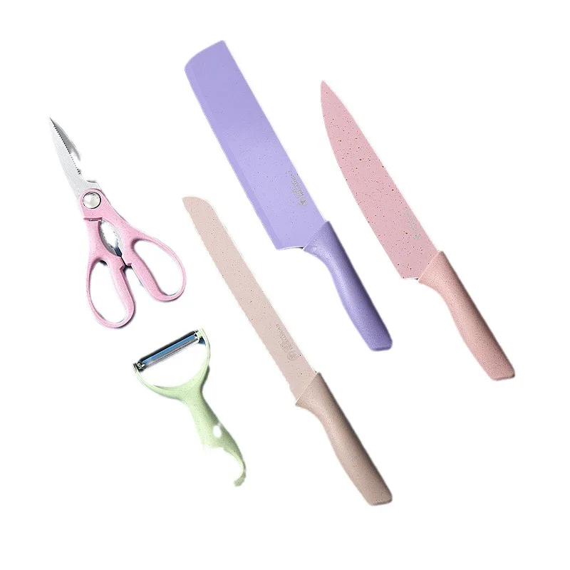 Sharp Blades Coating 5pcs Premium Gift Gradient  stainless steel  for kitchen restaurant Chef knives set