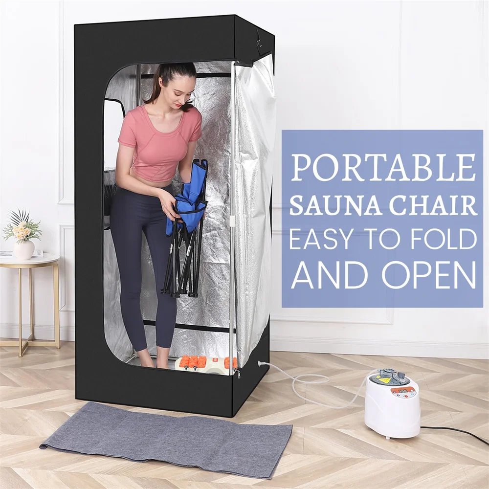 Personal Home Spa Portable Steam Sauna Box Foldable Whole Body Sauna Tent with Steamer Foldable Chair