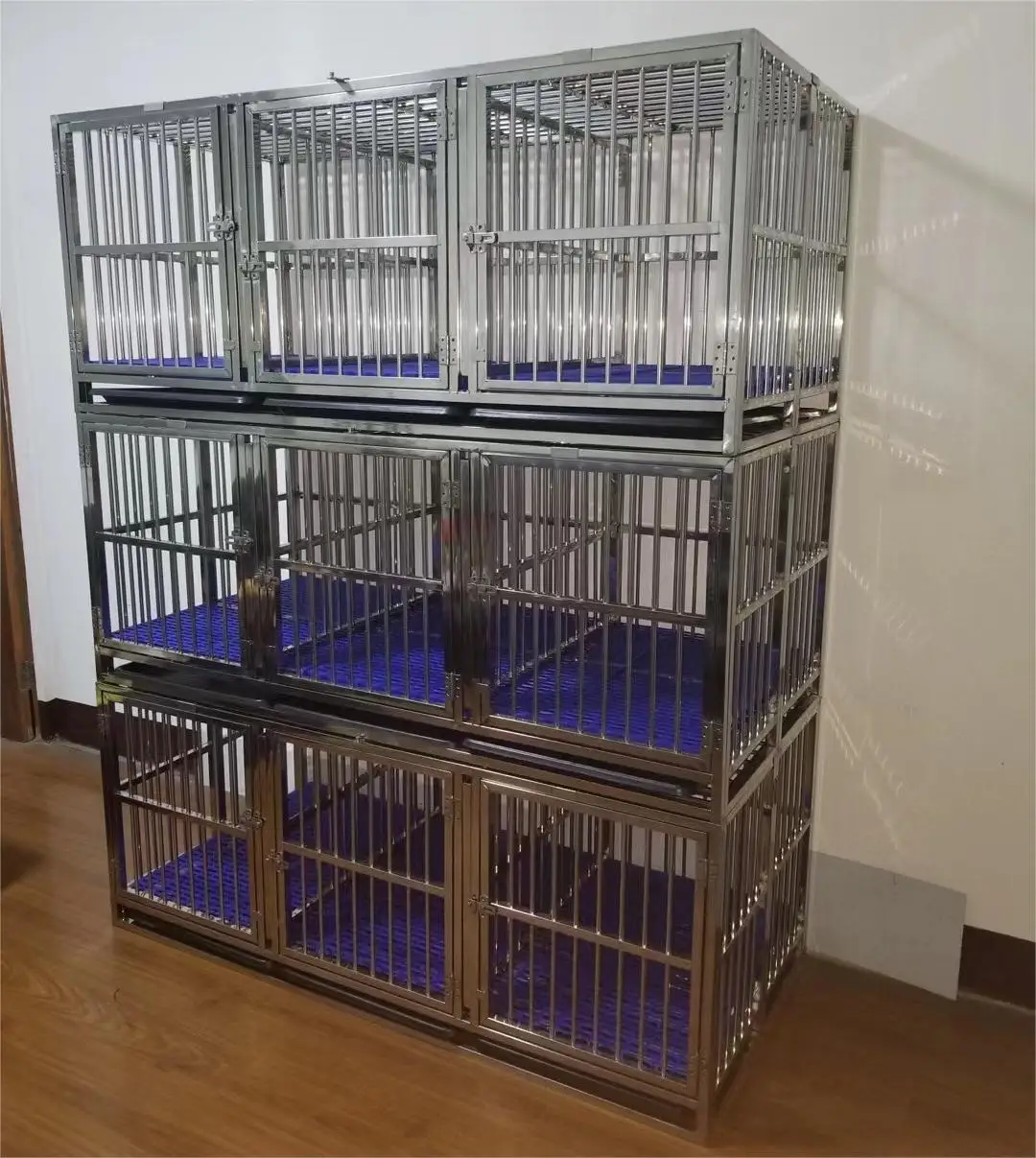 customized size pet shop stainless steel 3 layers stackable dog cage xxl collapsible cage dog