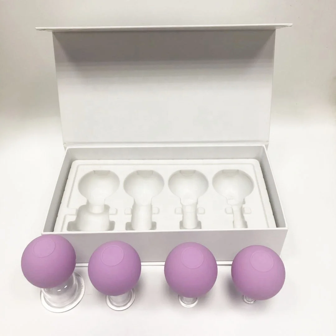 4pcs Gift Box Health Massage Vacuum Cupping Cups Set Silicon Head Glass Anti Cellulite Massage Chinese Therapy Face Cupping Cans