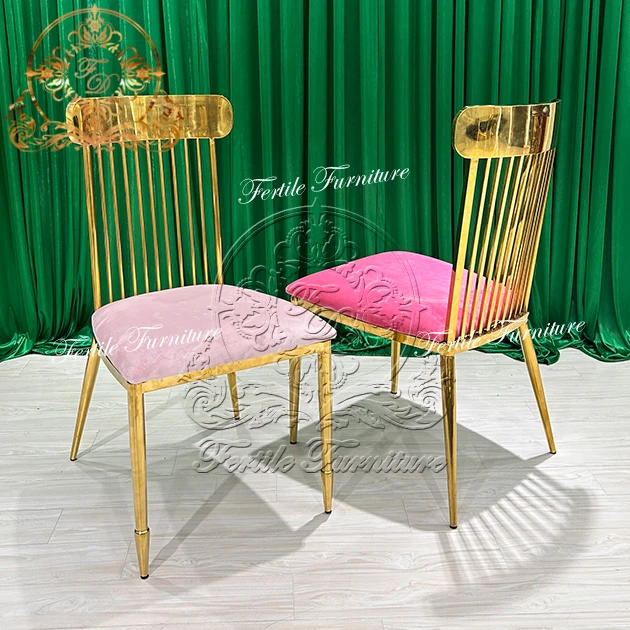 Pink Leather Seat Cushion Gold Stainless Steel Frame Wholesale Luxury Chairs For Events Wedding Party Luxury