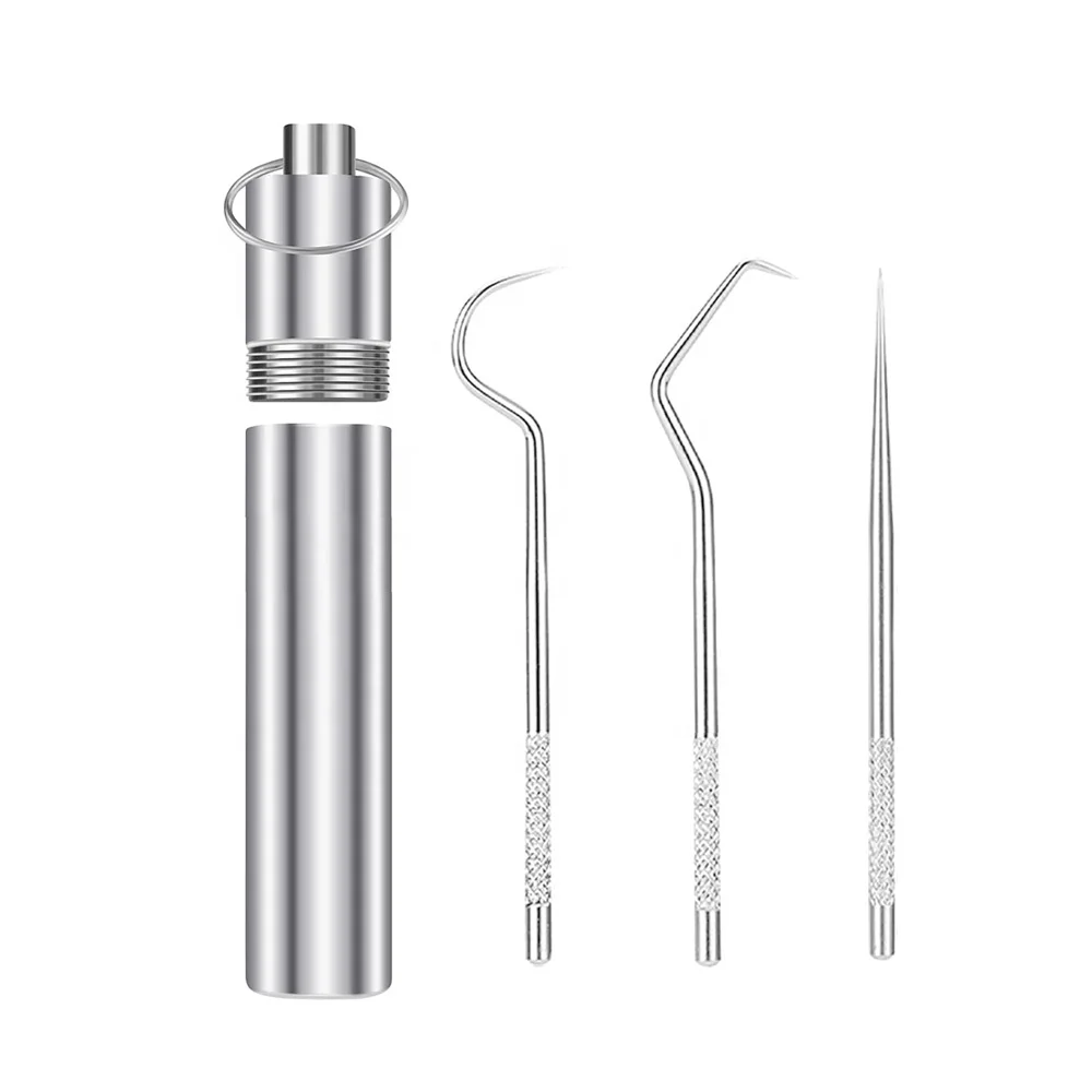 Pocket Keychain Titanium Portable Metal toothpick Stainless Steel Toothpick Reusable Toothpicks Holder for Outdoor