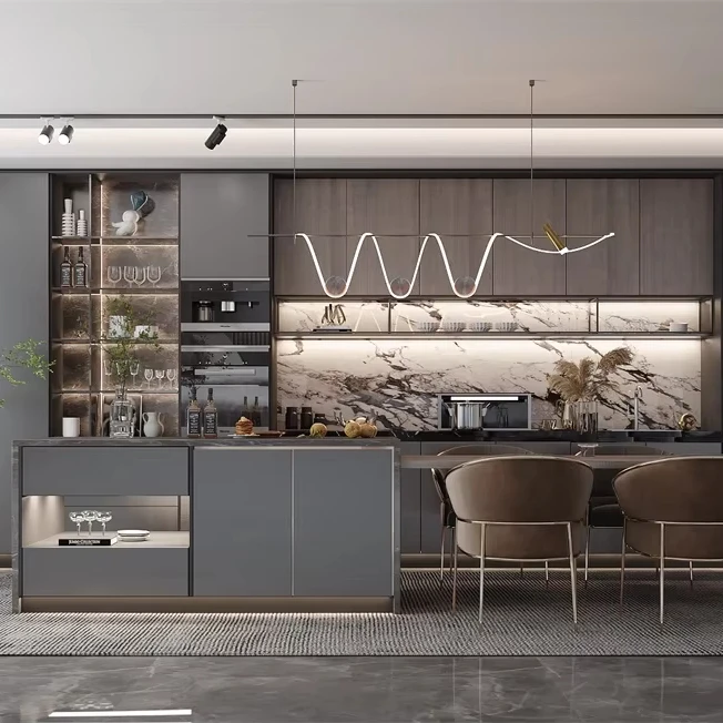 Ihome Foshan новейший роскошный открытый стиль большой кухонный шкаф лак для квартиры