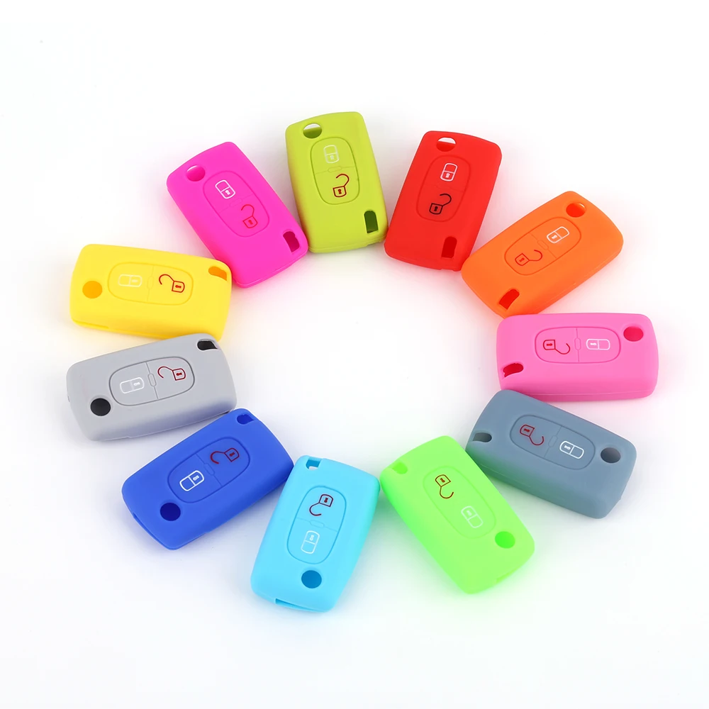 High Quality Multiple Color Options Silicone Folding 2 Buttons Car Key Cover Case