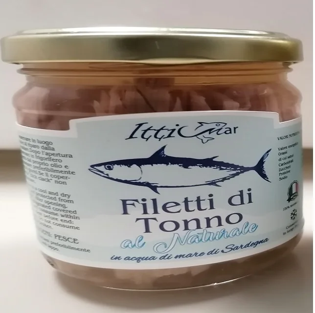 Best Sales 100% Tuna Fillets Sardinian Sea Water Handmade Processing in Glass Jar Canned Fish Preserved in Oil 200 gr