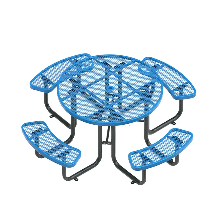 outdoor furniture commercial round thermoplastic steel picnic table restaurant outside patio metal mesh dining table with bench