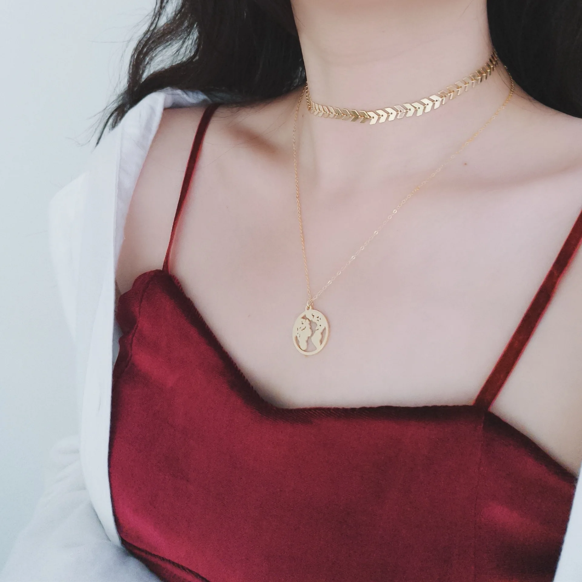 
Peace Olive Leaf Necklace Arrow V-Neck Choker Stack Necklace Fish Bone Chain Collar Necklace for Women 