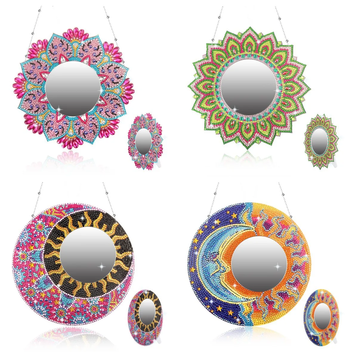 Mosaic Art Diamond Hangings Makeup Mirror DIY Diamond Painting Mirror Kits Wind Chime Mandala Mirror Pendant Home Decoration