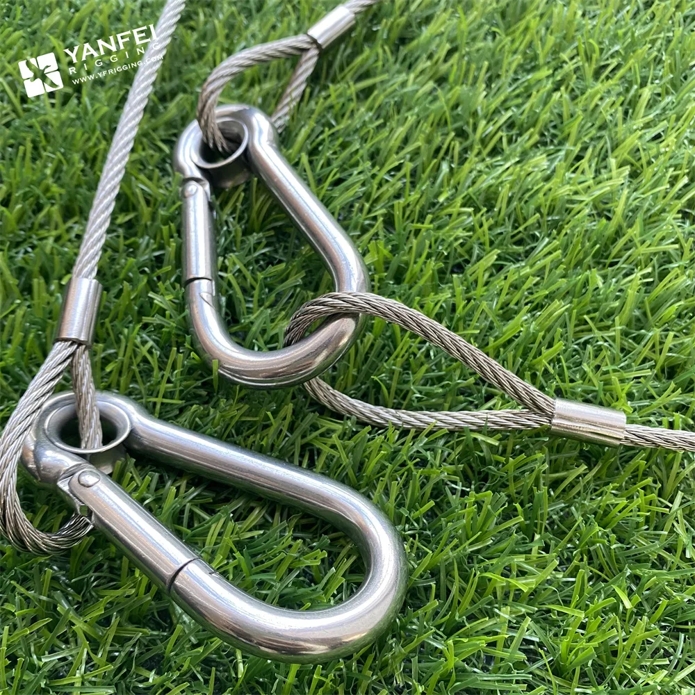 Steel Wire Rope Cable Sling With Eyelet Snap Hook, Safety Lock Wire With Carabiner