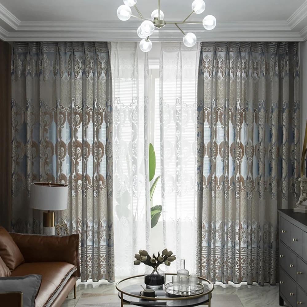 
Fashion flocked luxury villa new semi blackout home velvet jacquard flannel finished curtain living room bedroom Europe drape 