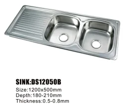 Double bowl with drainboard stainless steel sanitary ware wash basin kitchen sink