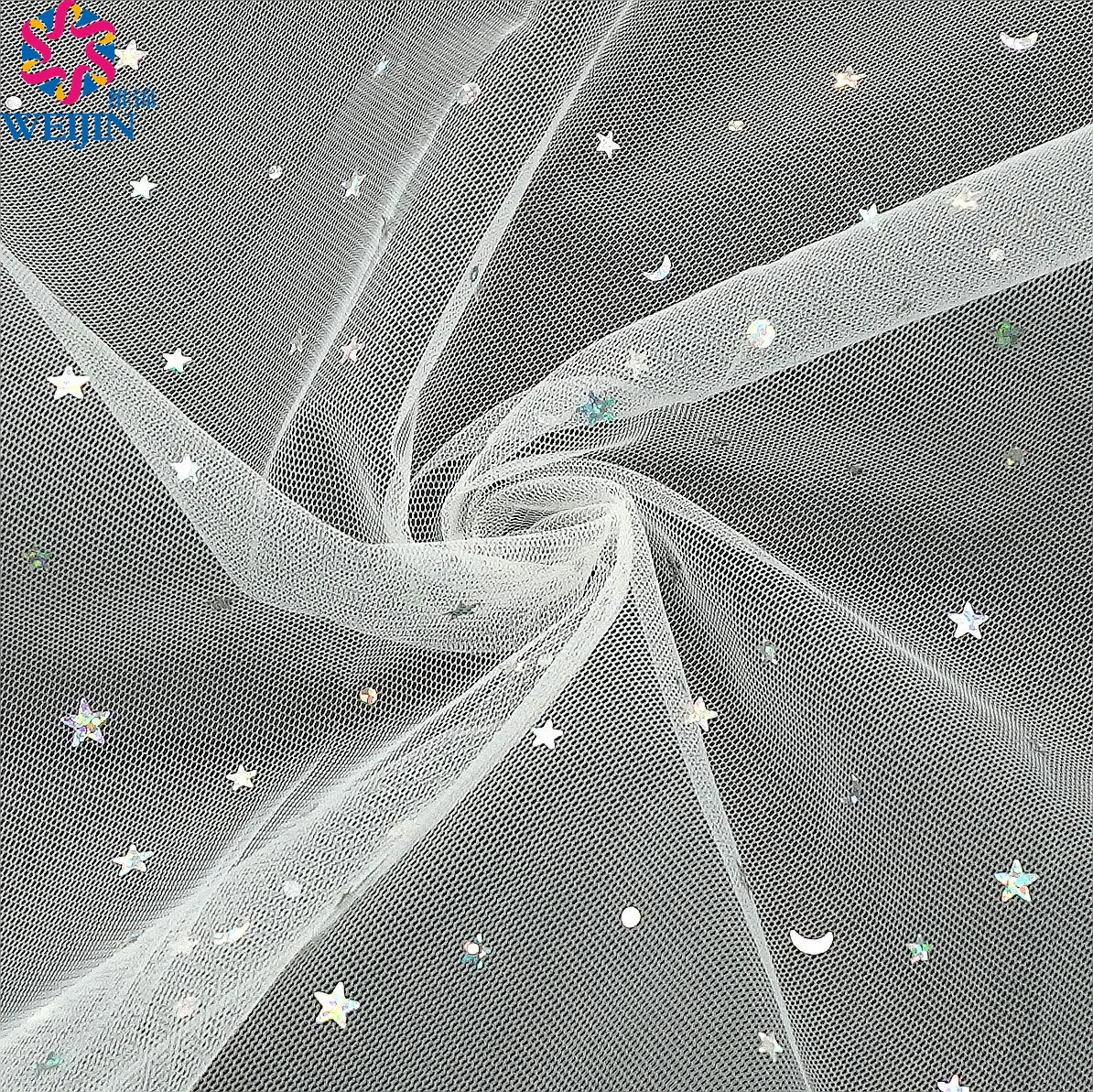 New reinforced mesh punched colorful starry moon fabric shiny transparent tulle mesh knitted fabric casual stage veil skirt