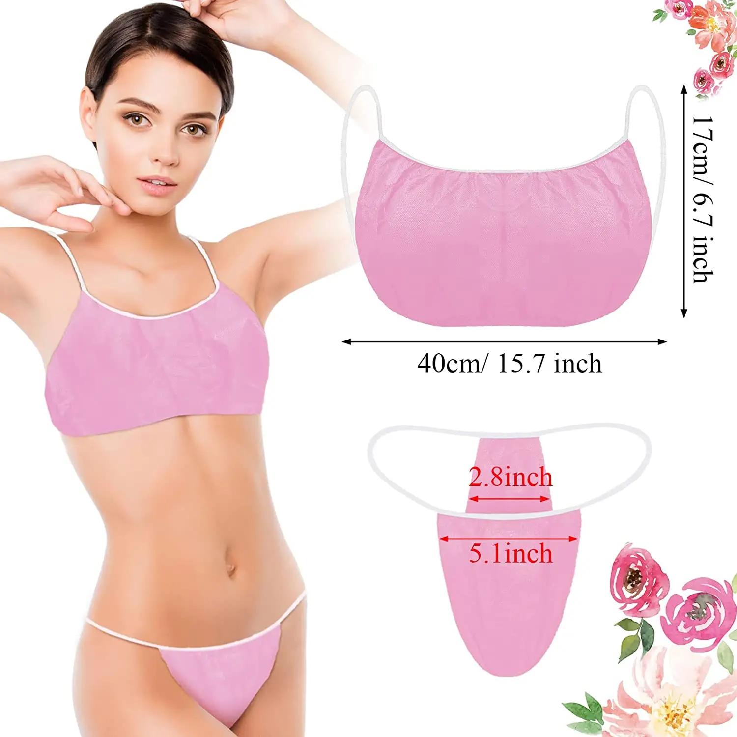 Pink disposable underwear pant & bra top women and panties sets disposable for tanning spa