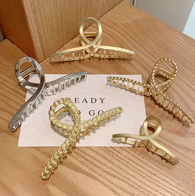 Sayoung Girls 4 inch 11cm  large goldplatend gold chain cross hair accessories jumbo big metal clamps hair claw clip for women