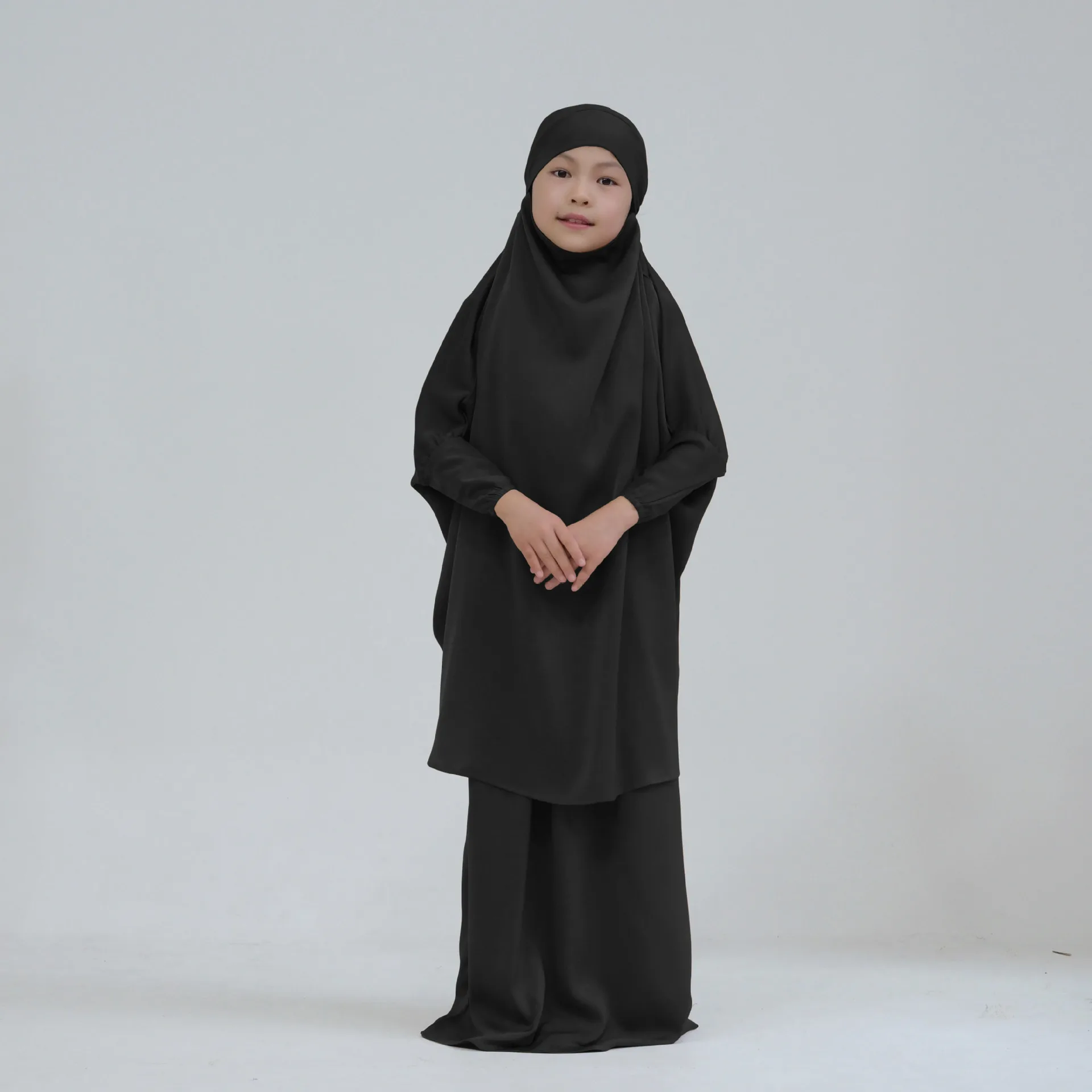 New Arrival Kids Two pieces Muslim Prayer Dress Abaya Set Long Hijab Abaya Islamic Clothing