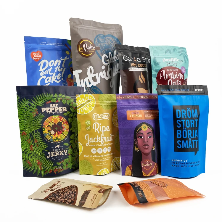 Manufacturer Aluminum Foil Snack Tea Chocolate Candy Stand Up Pouch Matte Effect Free-Shaped Coffee Packaging Bags
