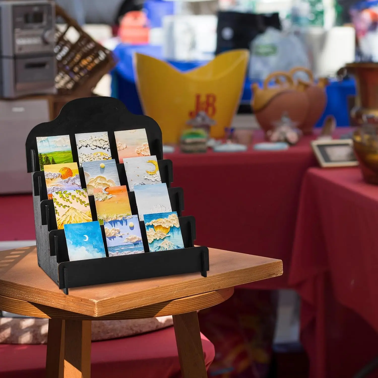 202411 4 Tier Greeting Card Display Stand Wooden Sticker Display Stand Portable Card Display Rack