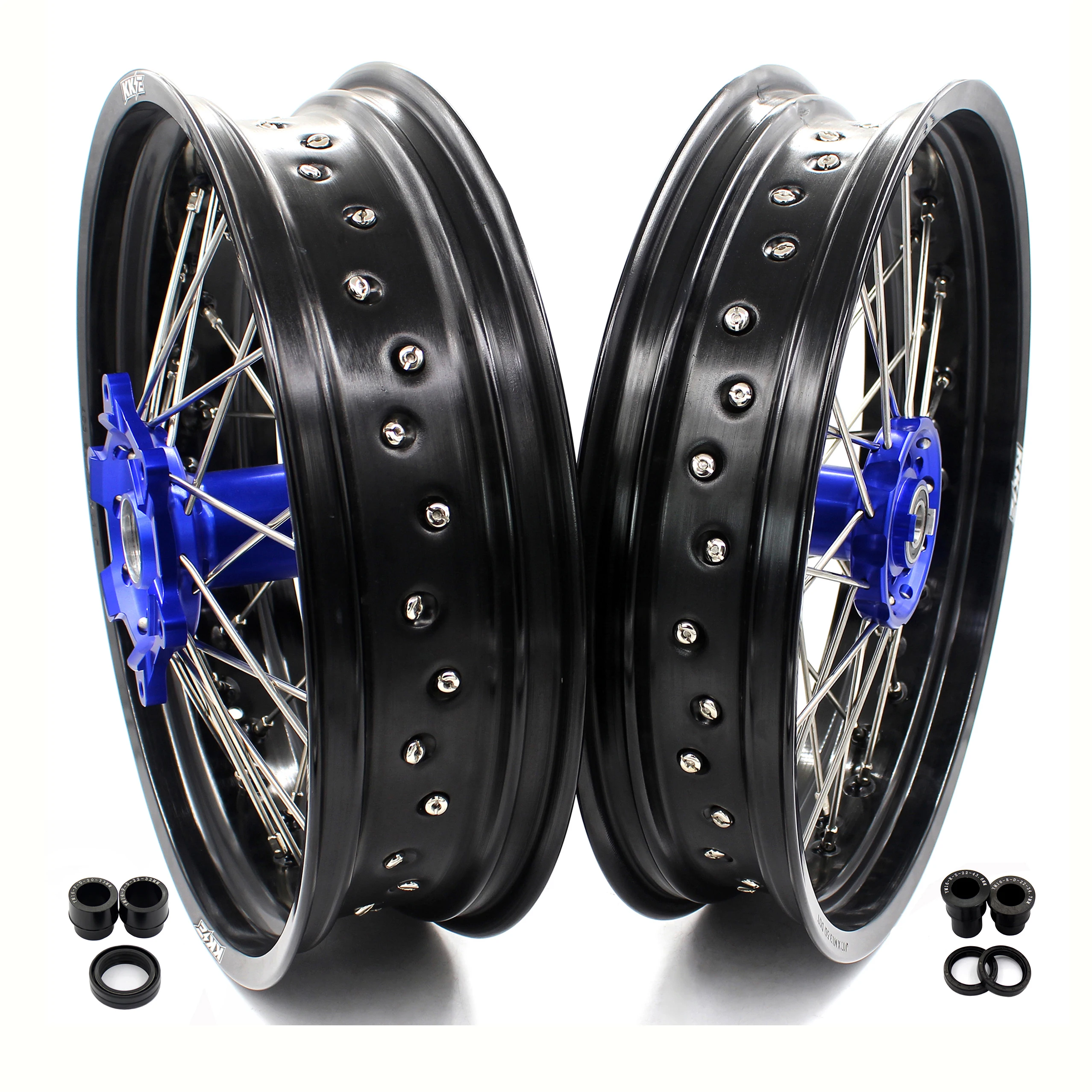 
KKE 3.5/4.25 Fit for YAMAHA WR250X 2007-2021 Supermotard Aluminium Wheels Rims Set Blue Hub Black Rim 