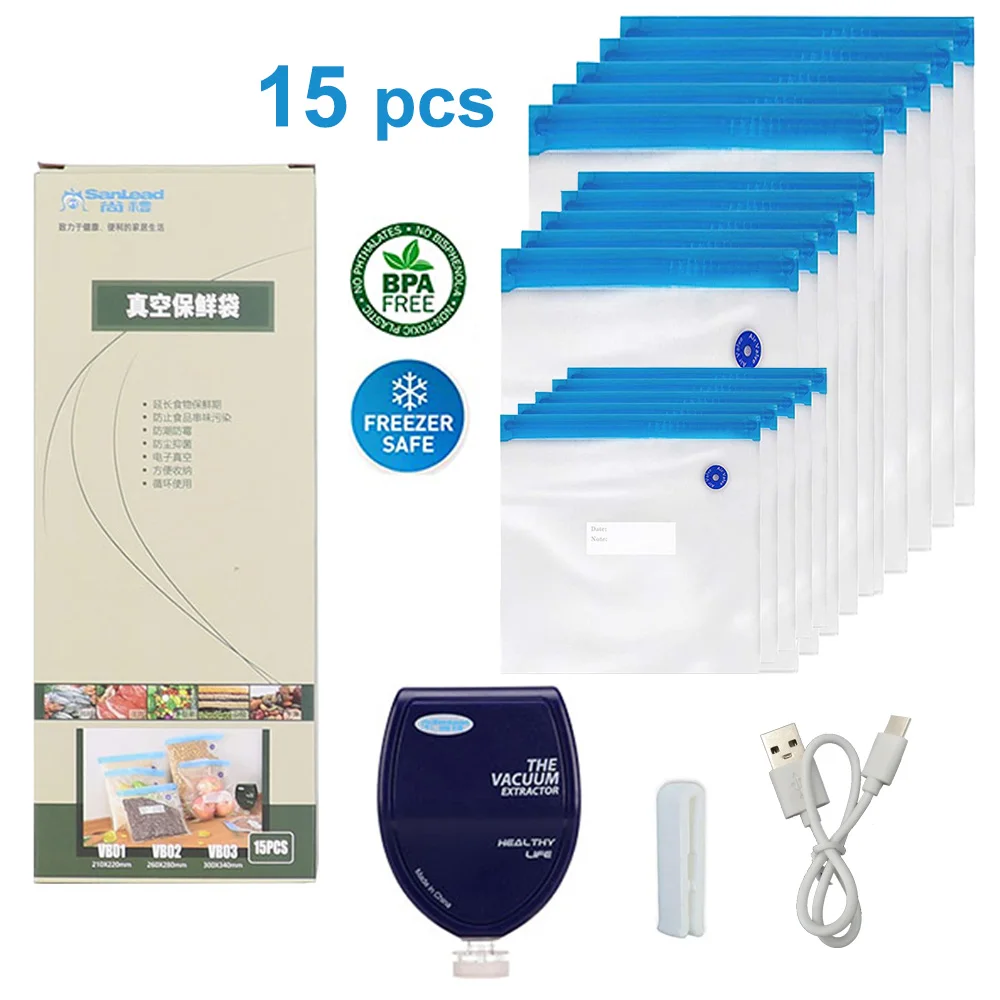 Vacuum Sealer Bags For Storage With 60Kpa Portable Automatic Vacuum Air Sealing Machine Food Fridge Plastic Bag