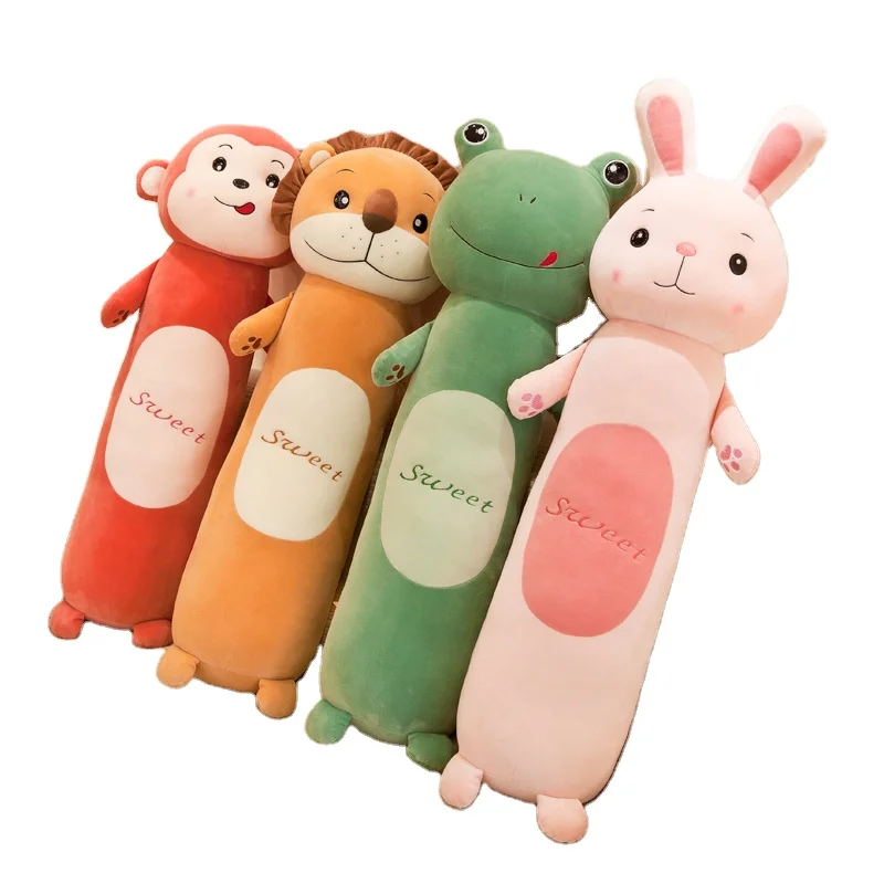 AIFEI TOY factory outlet Big Size 110cm Long sleeping cylindrical Animal plush pillow doll Frog rabbit monkey lion