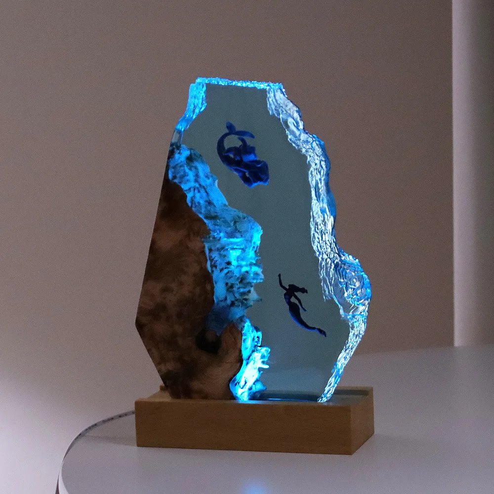 Personalizable Epoxy Resin Ocean Lamp  diver Lamp /Micro-landscape Ocean nightlight Custom Night Light Christmas gift