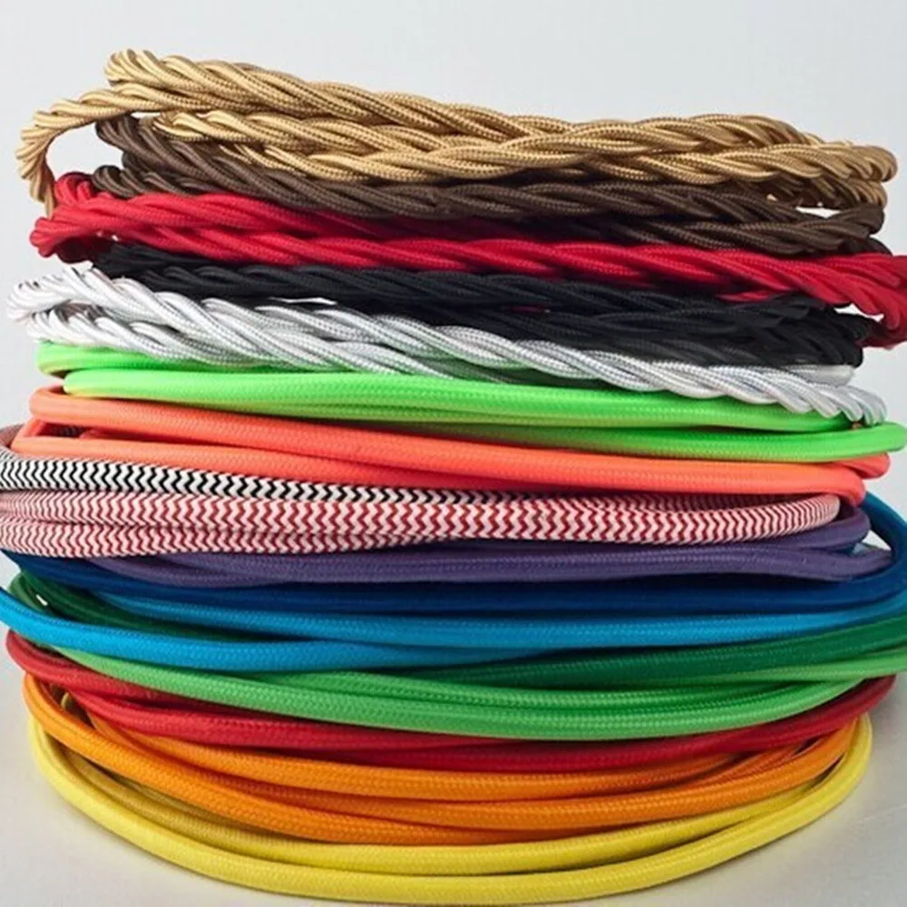 Colorful Braided Cable 2 or 3 Copper Core Textile Cable 0.75mm Vintage Electrical Fabric Cable Wire Twisted Electrical Wire Cord