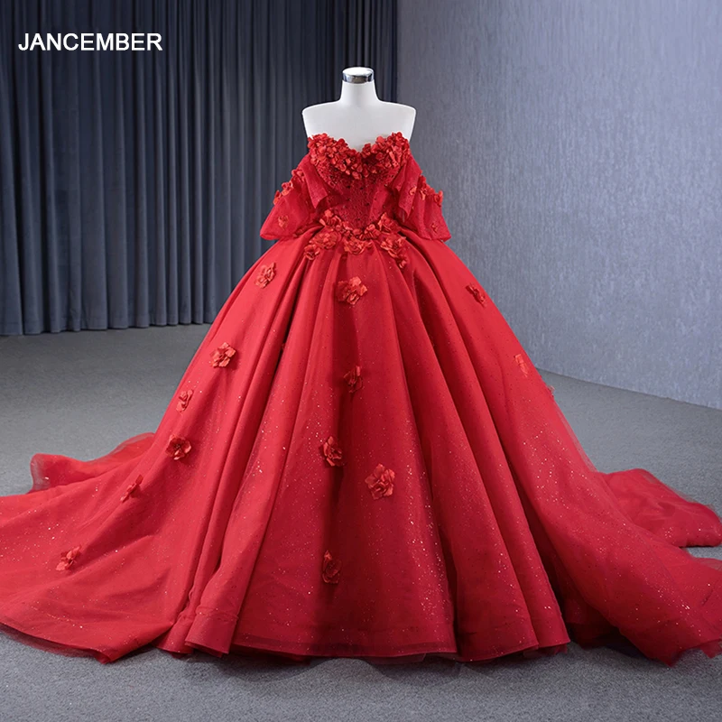 Jancember Best Sale Off Shoulder Red Women Plus Size Luxury Embroidery Fashion Elegant Fashion Dress